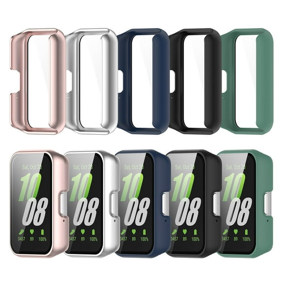 Pebbuoy Watch Case with Tempered Glass Screen Protector for Galaxy Fit3 SM-R390 Full-Coverage Shockproof Bumper Scratch-Resistant PC Material Smartwatch Protective Cover