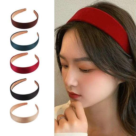Pebbuoy Wide Hair Hoops for women,Cloth Wrapped Headbands for girls,Solid Color Hairband Hair Accessories-3cm