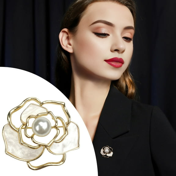 Pebbuoy Women Brooch Camellia Faux Pearl Anti-slip Wear-resistant High-end Coat Collar Hat Scarf Decoration Clothes Pin Garment Jewelry