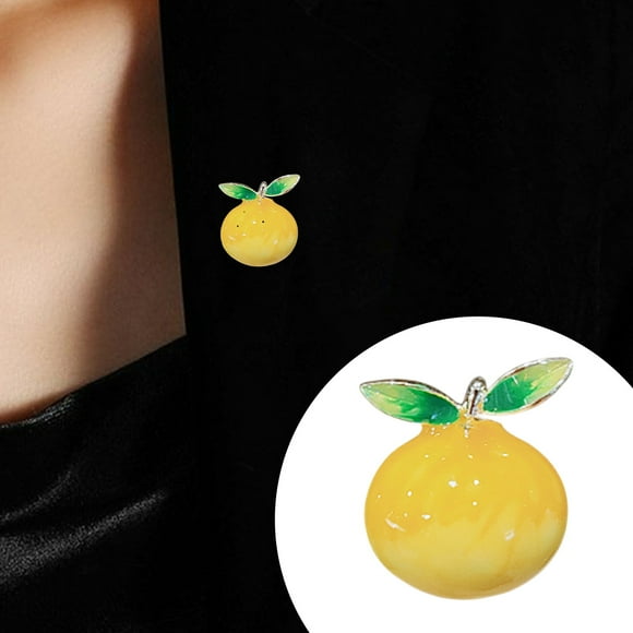 Women Brooch Rhinestone Yellow Peach Shape Stainless Anti-slip Wear-resistant Coat Collar Hat Scarf Decoration Clothes Pin Garment Jewelry