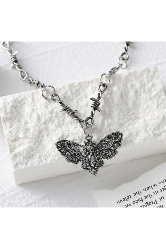 Women Necklace Moth Skeleton Pendant Thorn Hip Hop Hollow Gothic Solid Color Stainless Adjustable Length Wear-resistant Polished Neck Decoration Jewelry