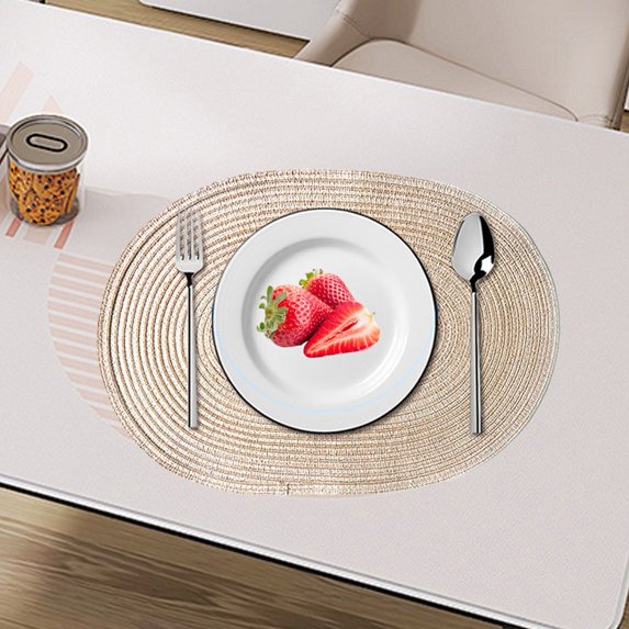 Pebbuoy Woven Cotton Yarn Placemats Minimalist Heat Resistant Table Protectors Dining Mats for Home Kitchen