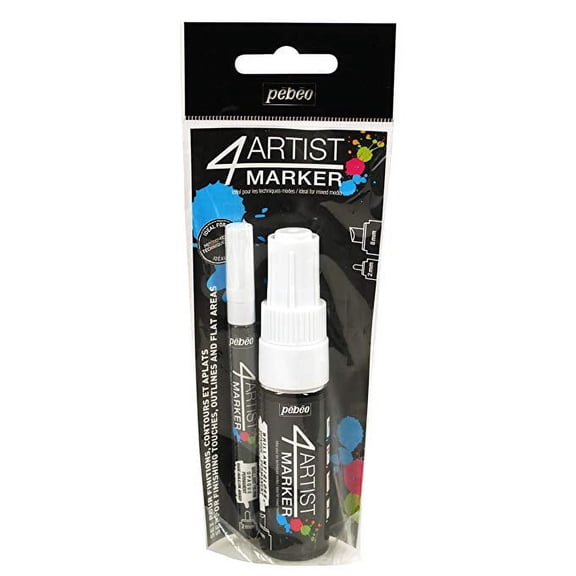 Pebeo 4Artist White Marker Set, 2mm & 8mm