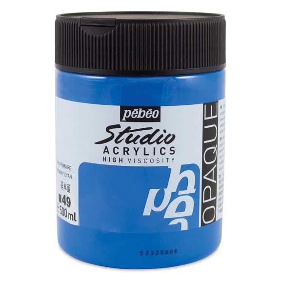 Pebeo High Viscosity Acrylics - Opaque Primary Cyan, 500 ml, Jar