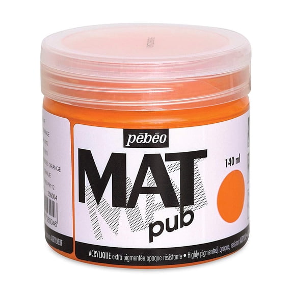 Pebeo Mat Pub Acrylic Paint - Bright Orange, 140 ml