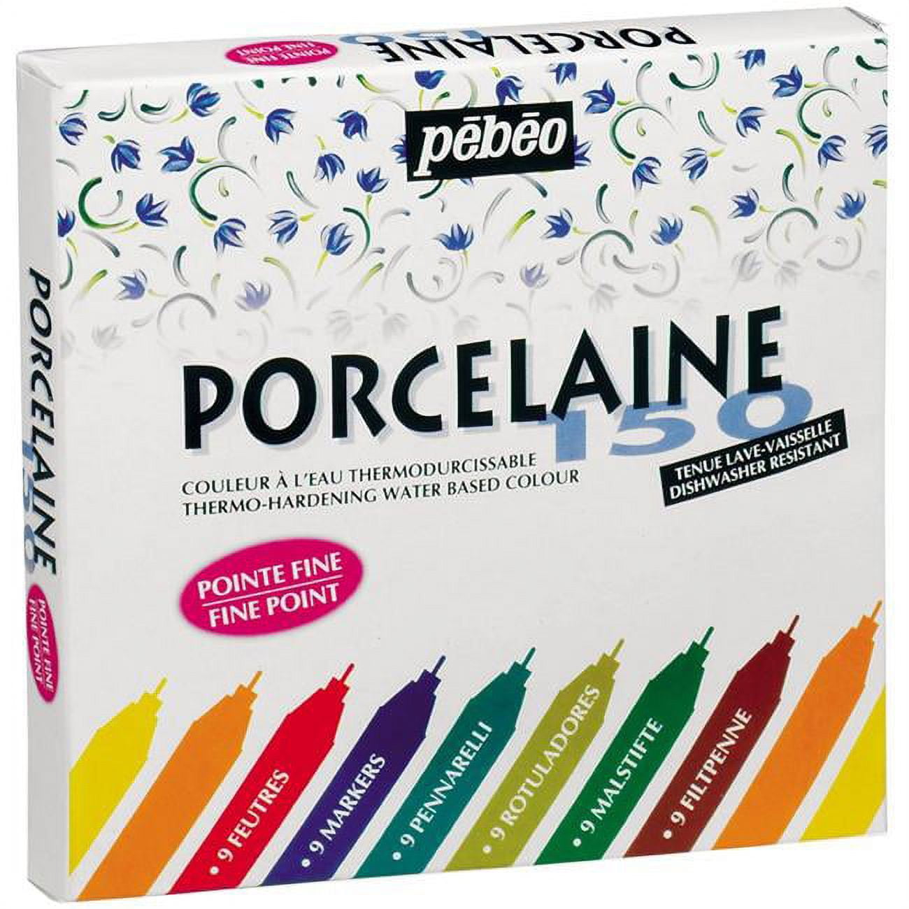 Pebeo PE021010 Fine Tip Porcelaine 150 China Paint Marker Set, Assorted Color - 9 per Pack
