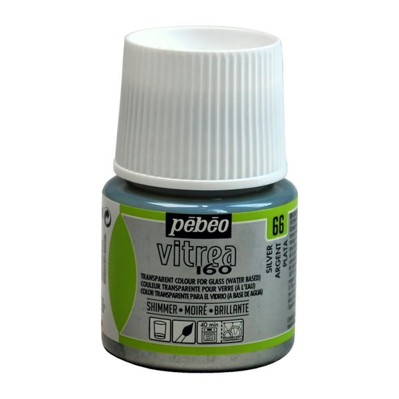 Pebeo Vitrea 160 Glass Paint, 45ml, Shimmer Silver