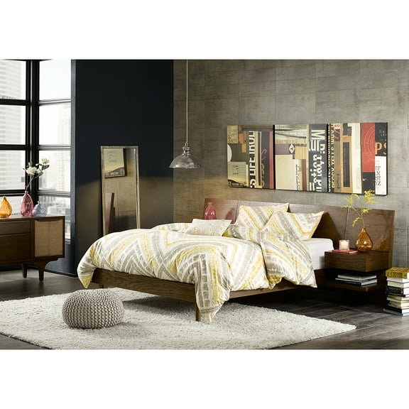 Pecan King Bed With 2 Built-in Nightstands, Wood Construction Size Nightstands Attached