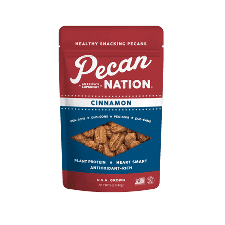 Pecan Nation Cinnamon Snacking Pecans, 5oz Resealable Bag, Non-GMO, Gluten Free, Nothing Artificial