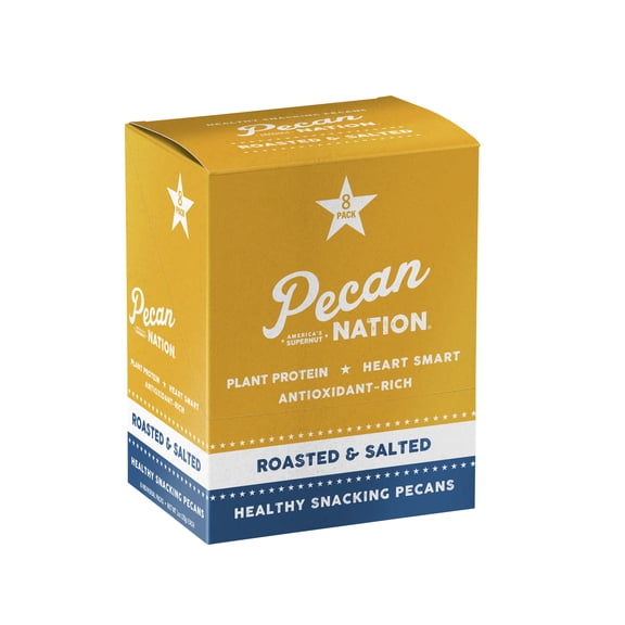 Pecan Nation Salted Roasted Pecan Halves 1 oz., Healthy Nut Power Snack for Adults and Kids, 8 Count (2 Pack)