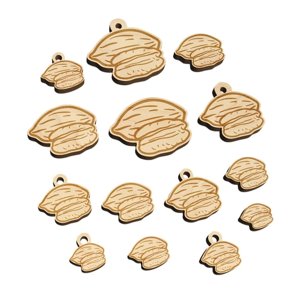 Pecan Nut Drawing Wood Mini Charms Shapes DIY Craft Jewelry - No Hole - Various Sizes (16pcs)
