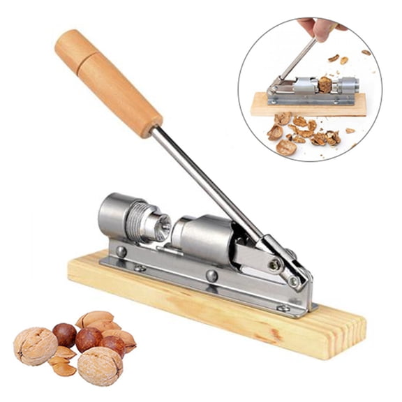 Pecan Nut Opener Walnut Sheller, Heavy Duty Stainless Steel Nutcracker Gadget, Easy Crack Almonds Hazelnuts Brazil Nuts, Adjustable Size Hardwood Base Kitchen Tool for Home