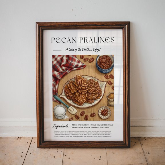 Pecan Pralines Food Poster Kitchen Poster Southern Home Decor Dessert Art Retro Print Food Recipe Print Bakery Decor