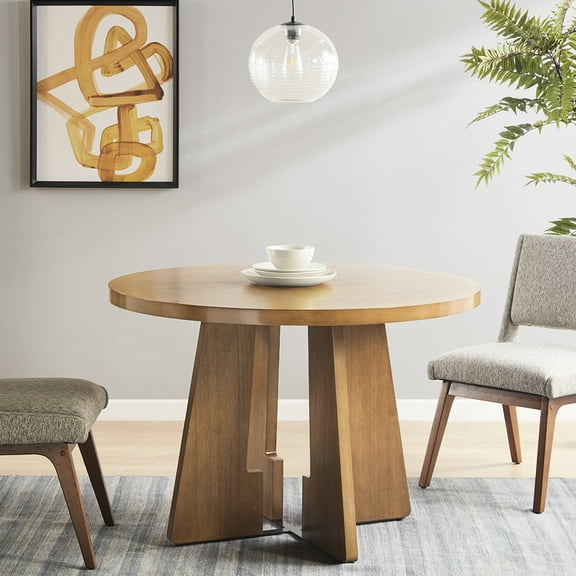 Pecan Wood Veneer 44" Round Dining Table, Adds A Touch Of Luxury To Your Table For Warm And Inviting Experience