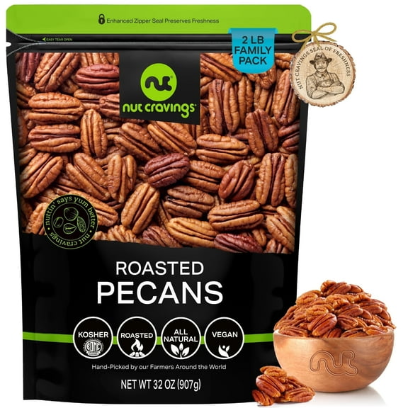Pecans Halves, Roasted & Unsalted, Shelled (32oz - 2 lbs) by Nut Cravings