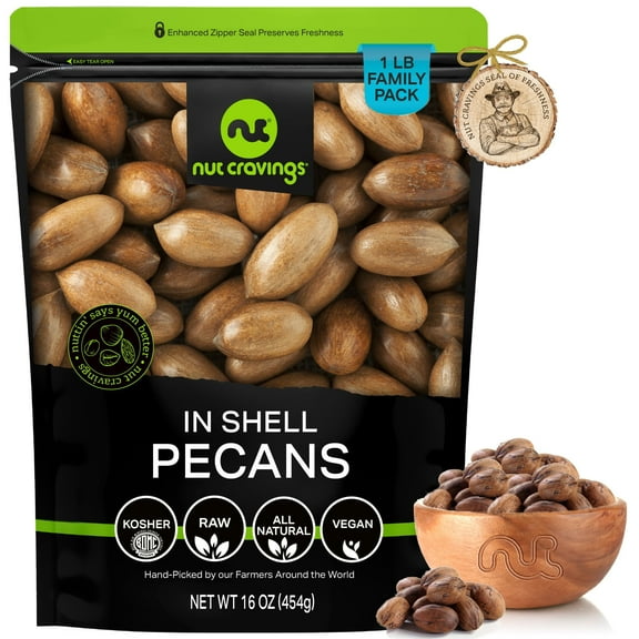 Pecans In Shell, Raw Premium (16oz - 1 lbs) by Nut Cravings