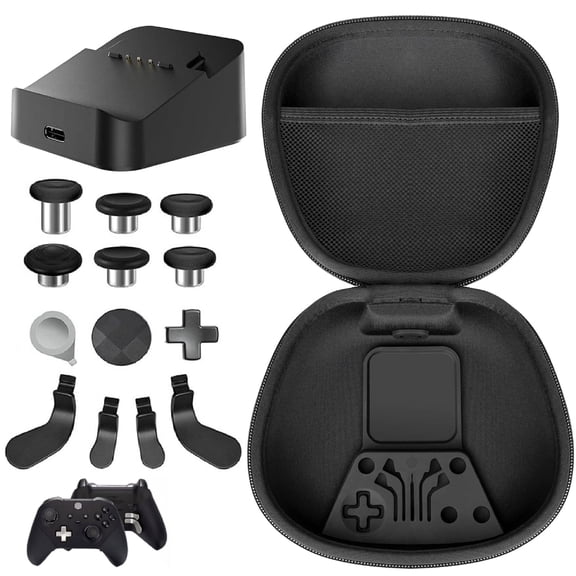 Pecham 14-in-1 Thumbsticks Paddles Accessories Fit for Xbox Elite Series 2/Series 2 Core Controller, Replacement Parts with Carrying Case, Charging Dock - Black