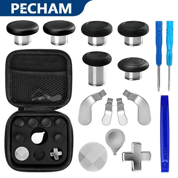 Pecham 17-in-1 Metal Replacement Parts Fit for Xbox One Elite Series 2 Controller, Thumbsticks Back Paddles Accessories for Xbox Elite Series 2/Series 2 Core Controller - Silver