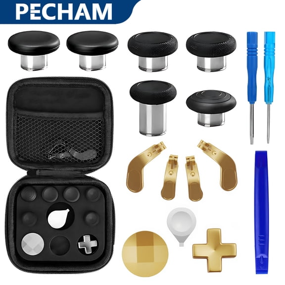 Pecham 17 in 1 Metal Thumbsticks for Xbox One Elite Series 2, Elite Series 2 Controller Accessory Parts - Glod