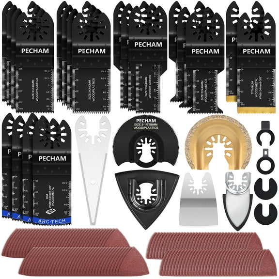 Pecham 170Pcs Oscillating Multitool Blades, Quick Release Oscillating Saw Blades Tool Blades Accessories Kits with Storage Case for Wood Plastic Metal Nails Bolts