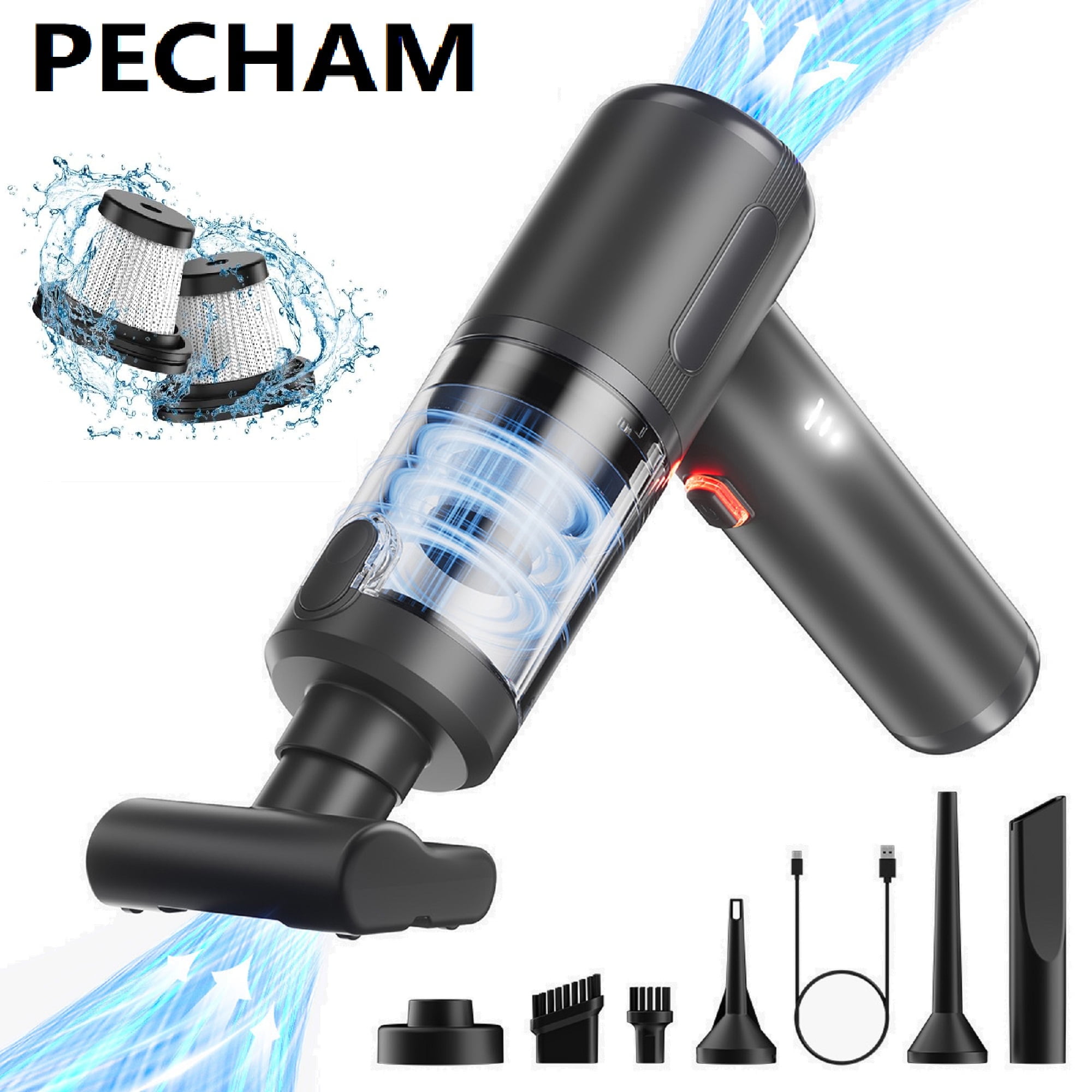 Pecham 20000Pa Handheld Vacuum Cleaner, 4 in 1 Car Vacuum Cleaner & Air Duster, Keyboard Mini Vacuum Cleaner with 6000mAh Battery for Home, Car, Office, Pet Hair