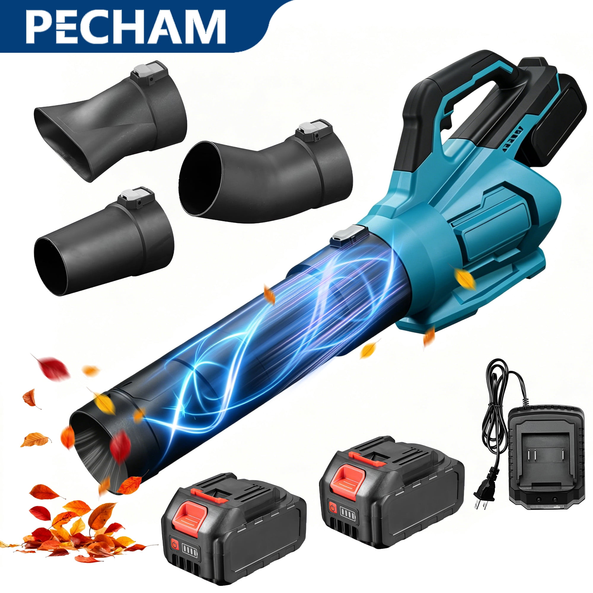 Pecham Leaf Blower Cordless, 21V Leaf Blower with 4.0 Ah Battery, 480CFM &160MPH Electric Blower for Lawn Care, Yard, Garage, Blowing Leaves, Dust or Snow
