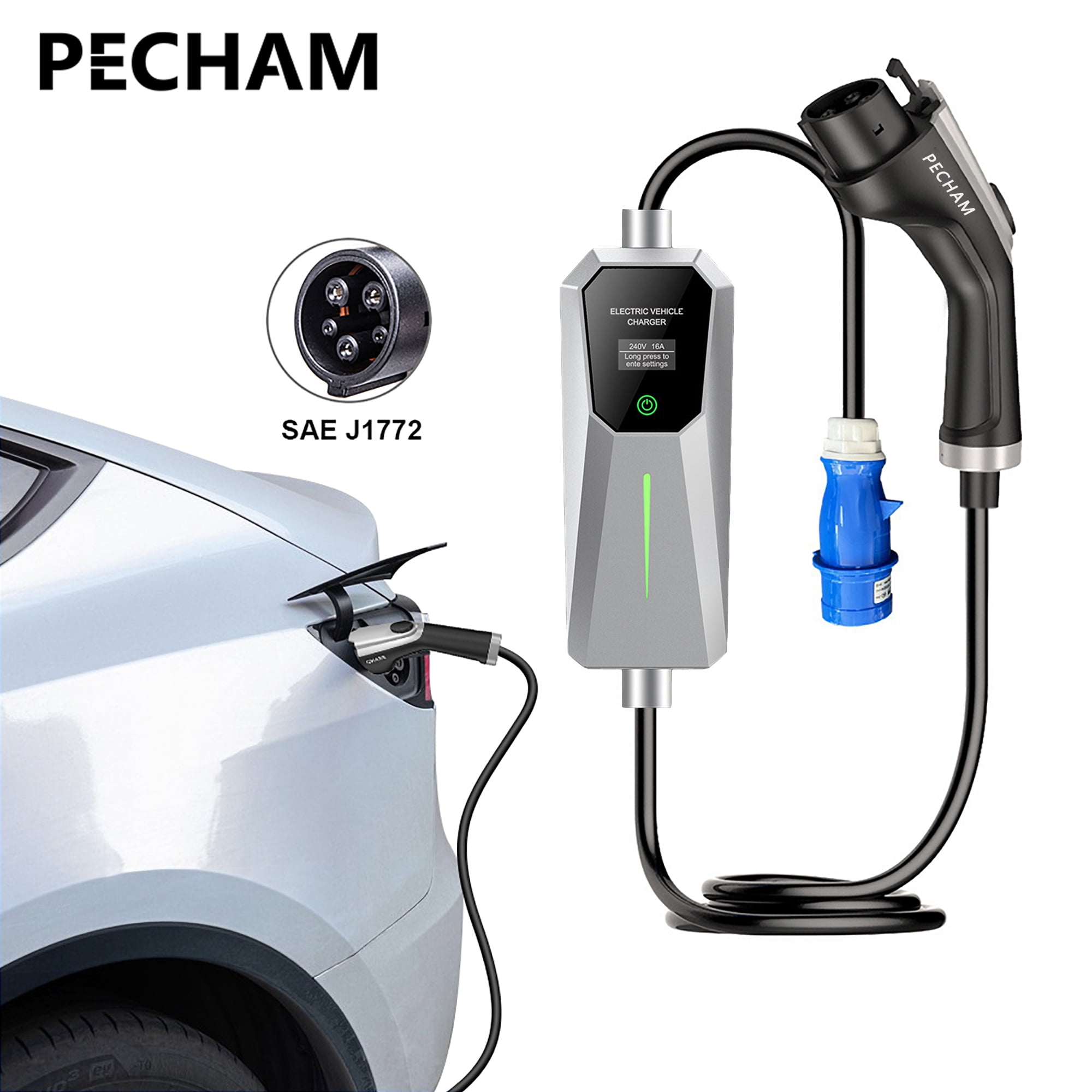 Pecham 240V 32 A Level 2 EV Charger with 15ft Extension Cord J1772 ...