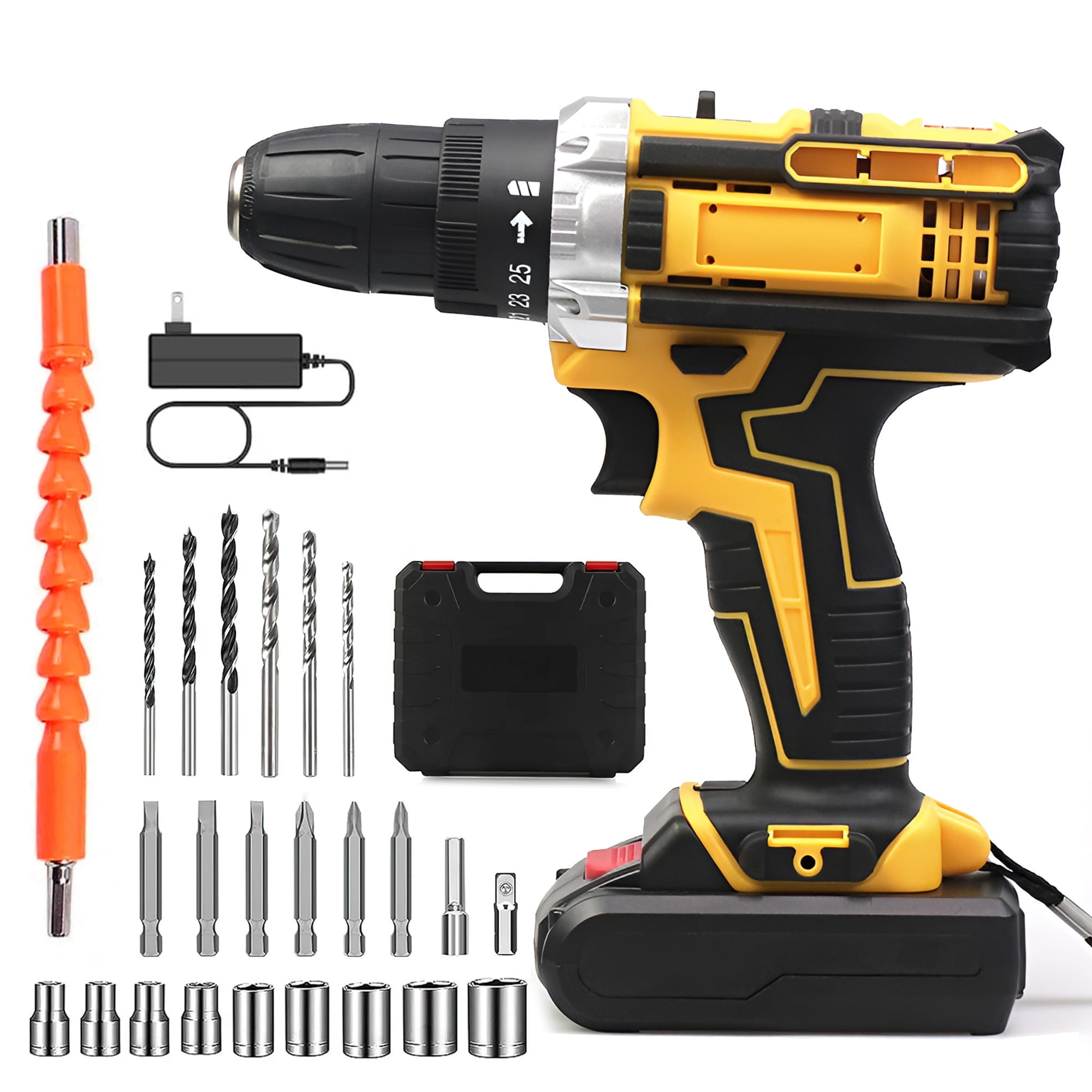 Pecham 24V Cordless Drill, 1500RPM Brushless Power Drill Set, 3/8"Keyless Chuck, 25+1 Position Electric Drill, 2 Variable Speed, Built-in LED, Power Drills for Drilling and Screwdriving