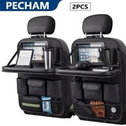 Pecham 2PCS Car Backseat Organizer with Table Tray, PU Leather Seat Back Protectors Kick Mats Travel Accessories, Backseat Storage Protector Kids Travel Accessories deal from Walmart