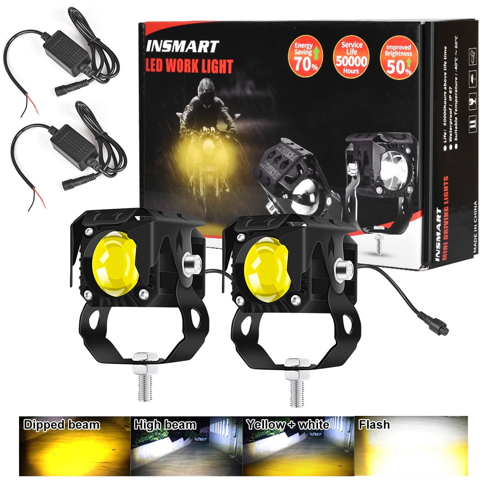 Pecham 2PCS LED Motorcycle Headlight, 6500K 3500K Motorcycle Driving Lights, Yellow White Dual Color Hi/Lo Beam for Motorcycle Truck ATV SUV Car Yacht