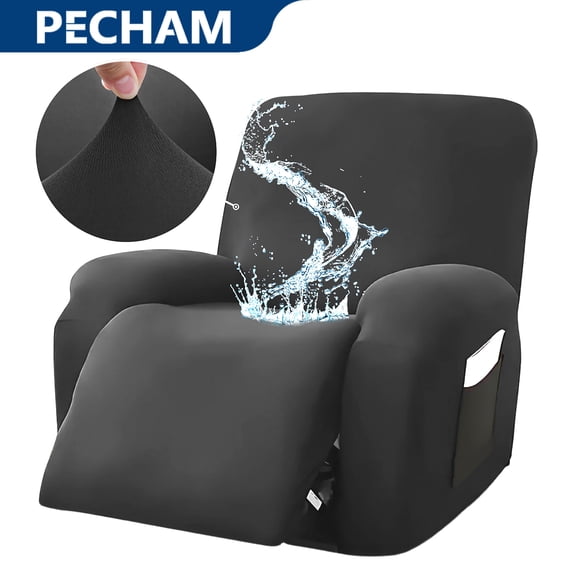 Pecham 4-Piece Stretch Recliner Chair Covers, Waterproof Leakproof Jacquard Recliner Chair Slipcover Protector with Side Pockets for Kids, Pets, Dog, Cat - Dark Gray