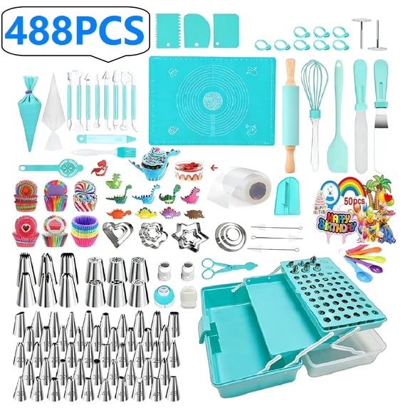 Pecham 488PCS Cake Decorating Kit, Cake Decorating Supplies Tools with Piping Bags and Tips, Puffs Christmas Cookie Cutters Cupcake Set, Frosting Piping Supplies for Beginners or Professional