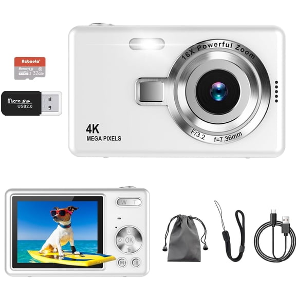 Pecham 4K Digital Camera 96MP, 1080P Vlogging Camera with 16X Zoom Anti Shake, 64GB Card, 4 Filter Modes, 2.4"LCD Screen Mini Camera for Boys Girls Beginners Adults