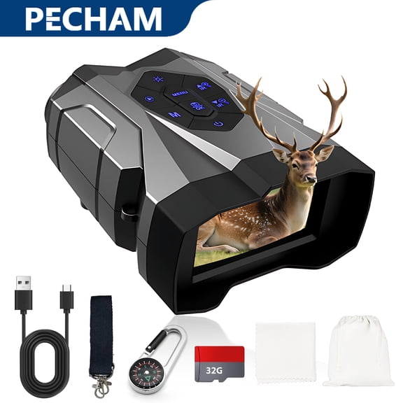Pecham 4K Night Vision Goggles, 16X Digital Infrared Binoculars with 4.5" HD Screen, 2000FT Long Range, Rechargeable 5000mAh Battery, 32GB Card for Hunting, Camping, Wildlife & Surve