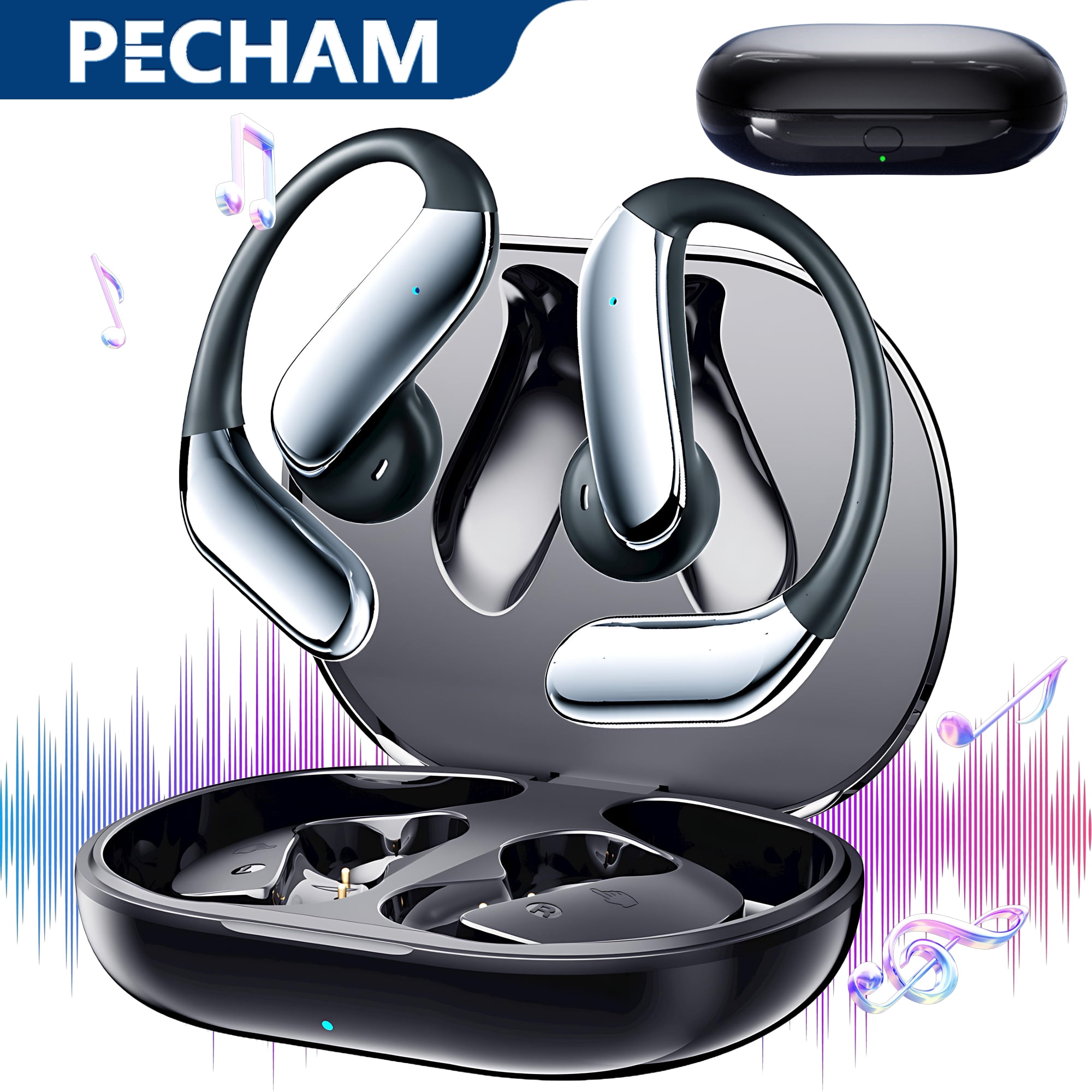 Pecham AI Translation Earbuds Real Time, Noise Cancelling Bluetooth Headphones, On-Ear Earbuds with 144 Languages Two-Way Translator, Fit for iOS & Android for Travel, Business, Learning, Sports