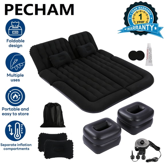 Pecham Car Air Mattress with Pump, SUV Air Mattress with 2 Pillows & Electric Pump, Dedicated Mobile Cushion Inflatable Bed for SUV Trunk and Rear Seat - Black