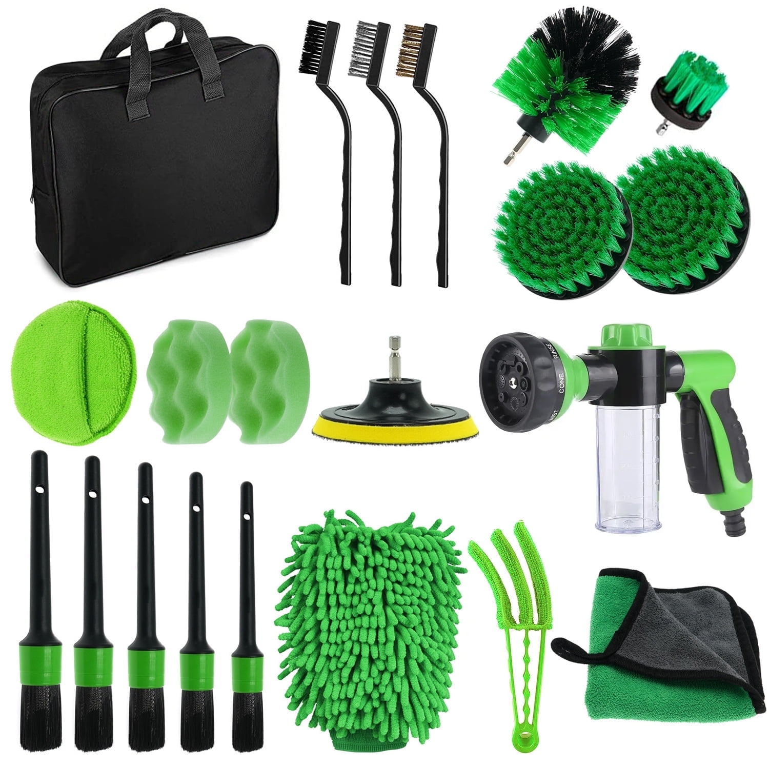 Pecham Car Detailing Brush Set,20PCS Drill Brush Set,Car Interior Detailing Kit & Car Wash Kit with Boar Hair Detail Brush and Cleaning Gel for Wheel,Dashboard,Air Vent,Leather and Exterior