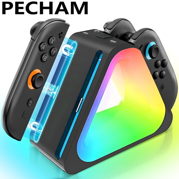 PECHAM Charging Dock Fit for NS 2 Joy-Cons, 4in1 Magnetic Switch 2 Controller Charger with LED Indicator