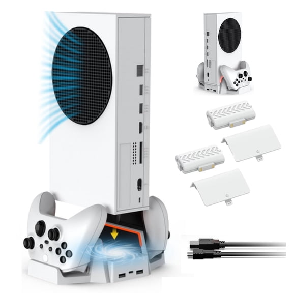 Pecham  Cooling Stand Charging Station Fit for Xbox Series X Console, Dual Controller Charging Dock & Cooler System Stand with 2 x 800mAh Rechargeable Battery, 3 Adjustable Fans Speed