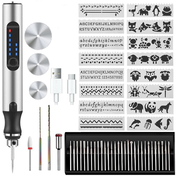 Pecham Electric Engraving Pen Kit with 30 Bits, Rechargeable Handheld Micro Engraving Pen with 3 Adjustable Speed, Mini DIY Cordless Rotary Tool for ewelry Glass Wood Metal Stone