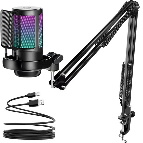 Pecham Gaming Microphone for PC Computer PS5 PS4 Laptop, USB Streaming Microphone with RGB, Condenser, Mute Button, Gain Control for Recording, Podcasting, YouTube