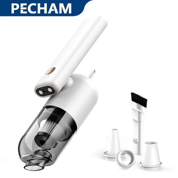 Pecham 10000Pa Mini Car Vacuum Cleaner, 4-in-1 Handheld Vacuum with Dual LED Light for Wet/Dry, Portable Car Vacuum Cordless with Multi-Nozzles for Home, Car and Pet Hair