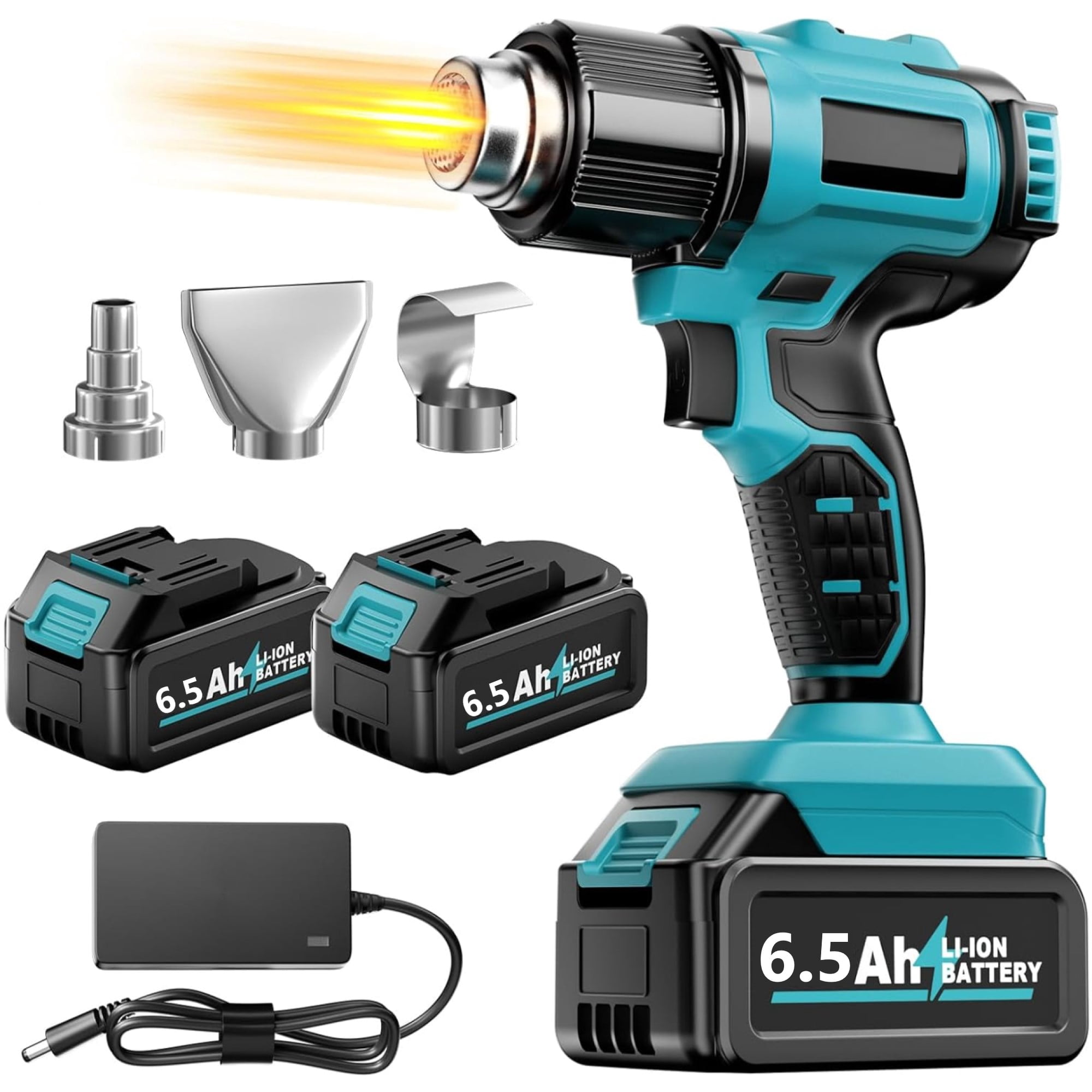 Pecham Heat Gun Cordless, Handheld Hot Air Gun Kit with 3 Nozzles, Max 550℃/1022℉, Portable Soldering Heat Gun with 2x6.5Ah Battery & Charger for Shrink Tubing, Vinyl Wrap, Craft