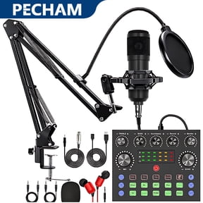 Pecham Podcast Equipment Bundle, Condenser Microphone with V8s Voice Changer, Studio Condenser Microphone Perfect for Podcasting, Recording, Singing, Streaming, Gaming, YouTube, TikTok