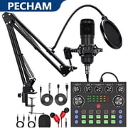 Pecham Podcast Equipment Bundle, Condenser Microphone with V8s Voice Changer, Studio Condenser Microphone Perfect for Podcasting, Recording, Singing, Streaming, Gaming, YouTube, TikTok