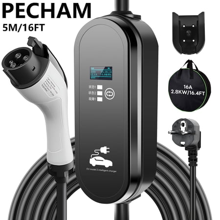 PECHAM EV Charger Level 2, 16A 2.8KW Electric Vehicle Charging Station with 16.4ft Cable for J1772 EVs