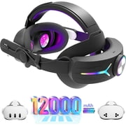 PECHAM RGB Battery Head Strap Fit for Meta/Oculus Quest 3/3S, 12000mAh Adjustable VR Headset Elite Strap for Enhanced Comfort and Play Time - Black