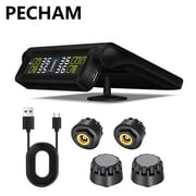 Pecham TPMS Tire Pressure Monitoring System, Universal Solar Power Car Tire Pressure Monitor System with 4 External Sensors, LCD Display, Multiple Alarms