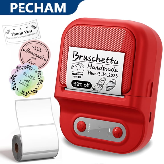 Pecham Thermal Label Printer, Label Maker Machine with Tape, Bluetooth Label Maker, Portable Thermal Sticker Printer for Small Business, Office, Home, School, Sticker Printer for Phones & PC