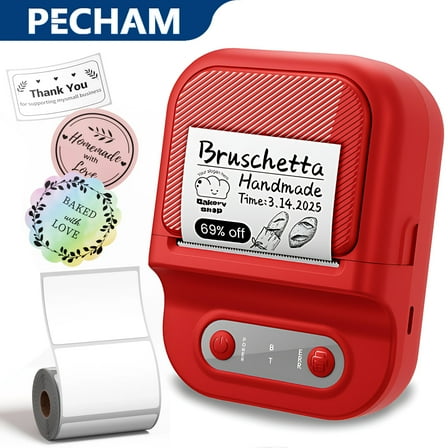 Pecham Thermal Label Printer, Label Maker Machine with Tape, Bluetooth Label Maker, Portable Thermal Sticker Printer for Small Business, Office, Home, School, Sticker Printer for Phones & PC